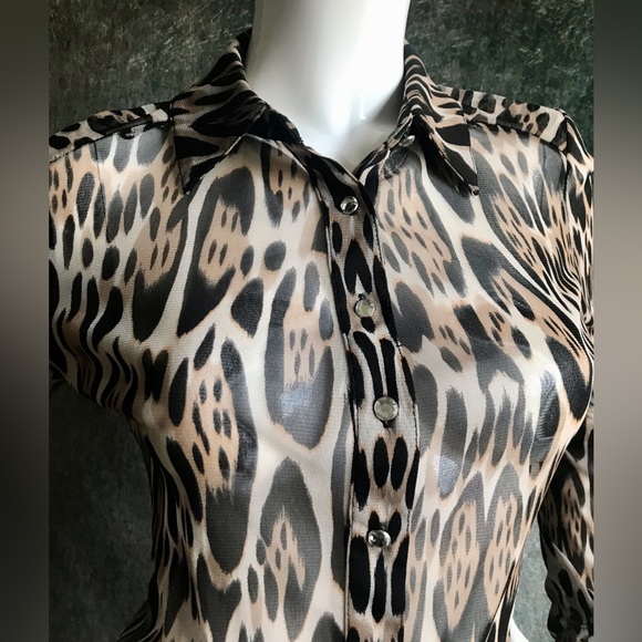 Y2K 90s INC Concepts Animal Print Buttondown Top - Picture 2 of 5